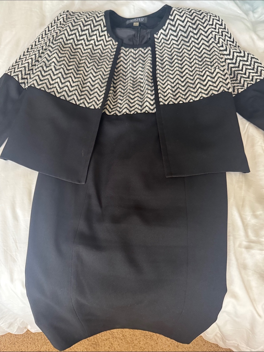 Kasper Black Dress with Black & White Chevron Jacket